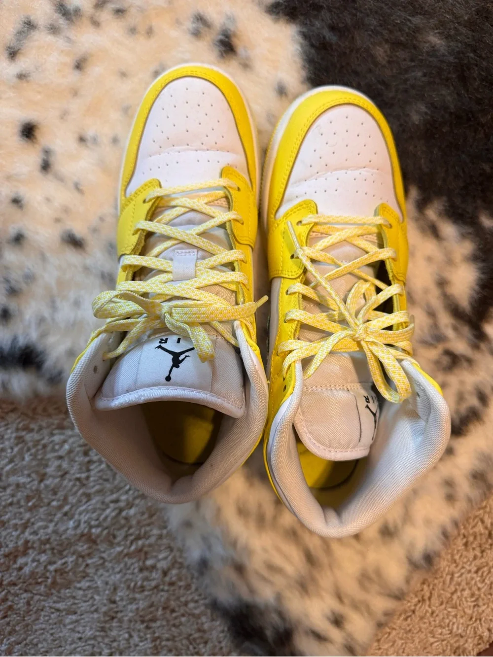 Nike Yellow and White High-Top Sneakers with Rose Embroidery. W